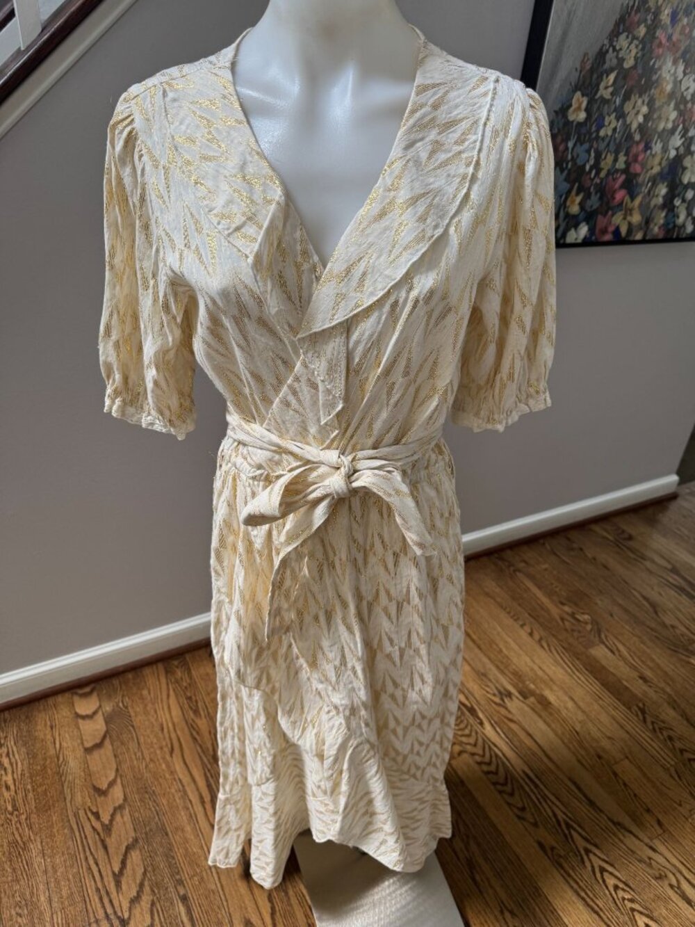 NIBI MTK Viola Metallic 100% Cotton Ruffle Midi Dress Size Small